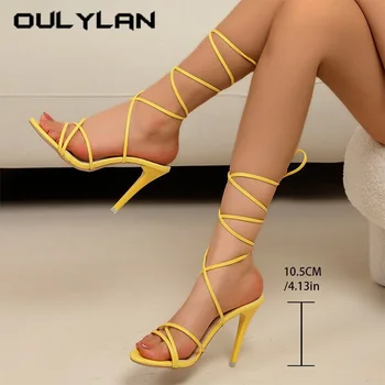 Oulylan Summer Fashion Open Toes Stilettos Elegant Sexy Ankle Cross Straps High Heels Women Popular Comfort High-heeled Sandals