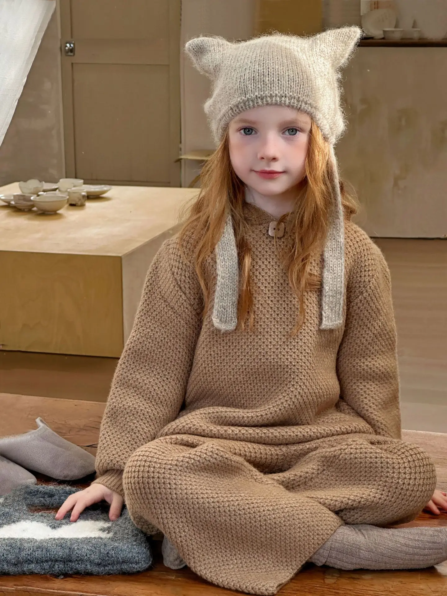 Girls Knit Hoodie Sweater and Full Length Pants Set