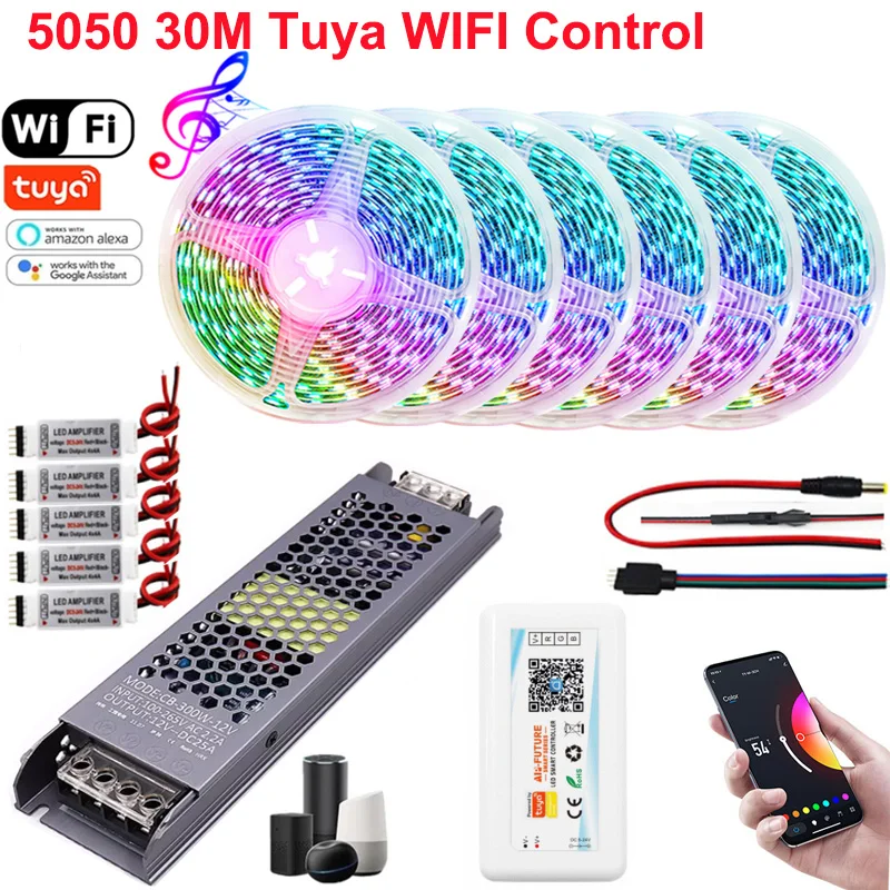 

LED Strip 5m 10m 15m 20m 25m 30m SMD 5050 RGB RGBWW 60LED/m 12V tape LED Rope Ribbon Kit 2.4G RF remote controller WiFi Tuya APP