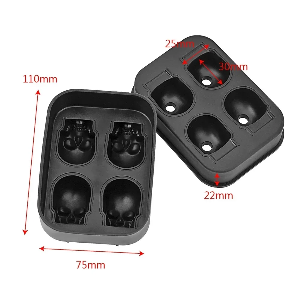 Silicone Ice Cube Mold 3D Skull Ice Cube Tray Silicone Ice Maker Molds Funnel 4 Cavity Cube Tray Cream Party