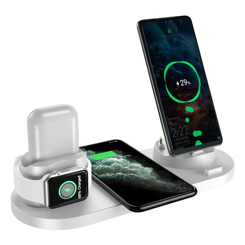 lithium battery charger 12v Multifunctional Wireless Charger Fast Charge Six-in-One Headset Phone Watch Charging Charger Gift  Wireless Charger Stand samsung gear watch charger Chargers