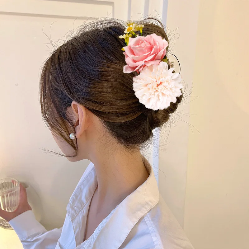 

European and American Simulation Flower Hair Clip, Cute Girl 14cm Large Grab Clip Hair Accessory, Wedding Gift Hair Clip
