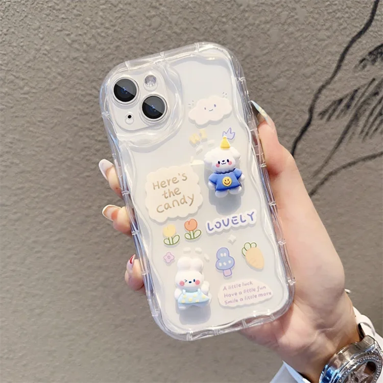 3D Rabbit Puppy Cartoon Wave Soft Phone Case with Lanyard