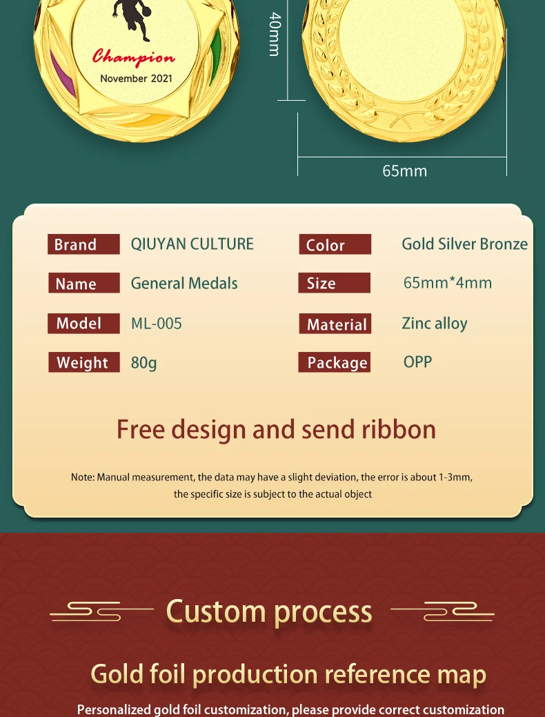 Description Picture 6 of itemBlank Medals Metal Award Medals with Neck Ribbon Gold Silver Bronze Generic Medal For Any Competition Sports Souvenir Free Print