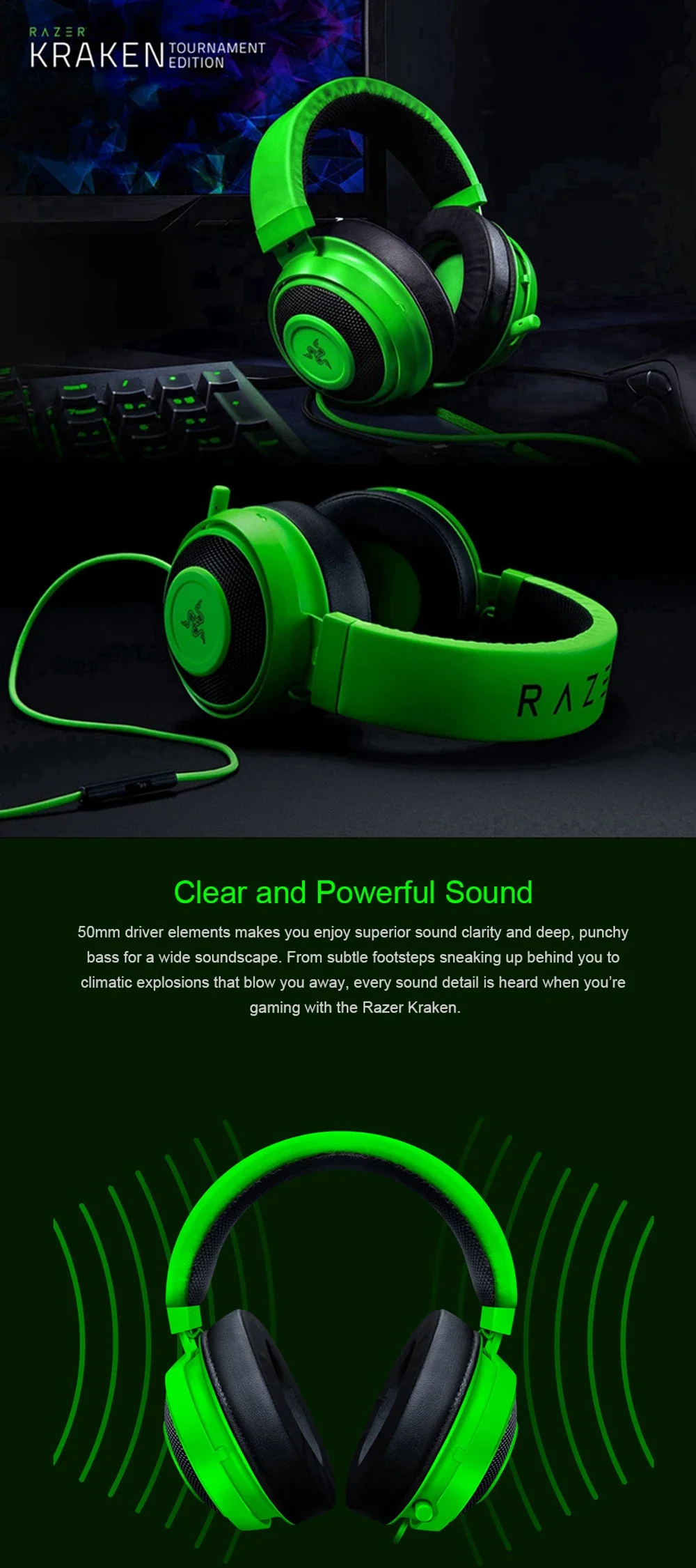 Razer Kraken Pro V2 Gaming Headset Headphone for Wired Headphones Microphone 7.1 Surround Sound for Xbox One PS4 Gamer Earphone