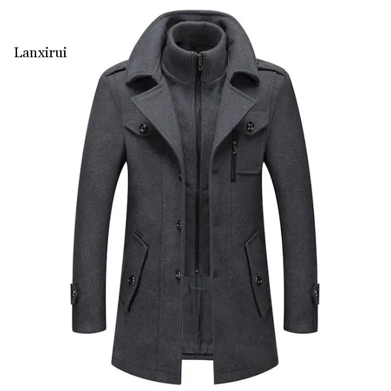 

Men's Wool Jacket Winter Autumn Mens Long Windproof Wool Coat Casual Thick Slim Fit Jacket Male Overcoat