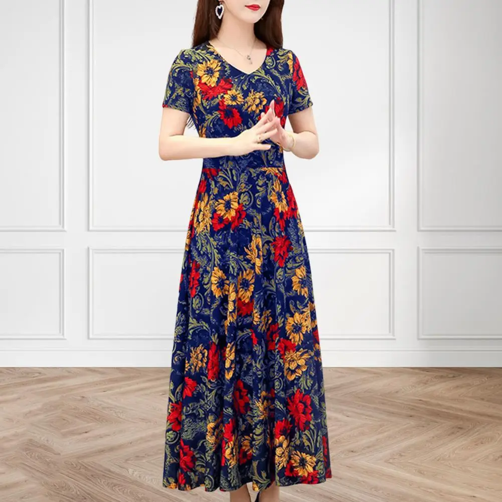 

Chic Summer Maxi Dress Temperament Lady Summer Dress V Neck Plus Size Colorful Lady Dress Dress-up