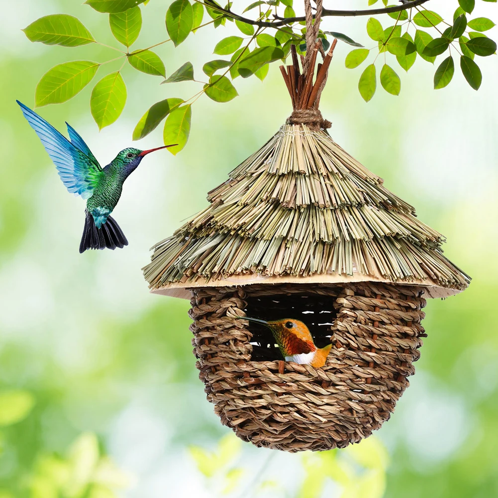 

Birds Hanging Grass Huts Charming Decorative Hummingbird Nest House for Garden Patio Lawn Decor Dropship