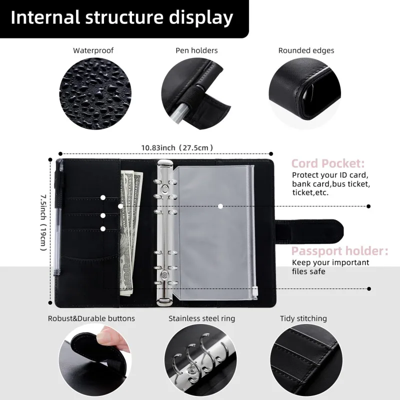 budget binder A6 PU leather budget binder with cash envelopes pockets zip small French budget pouch binder for saving money planner organizer