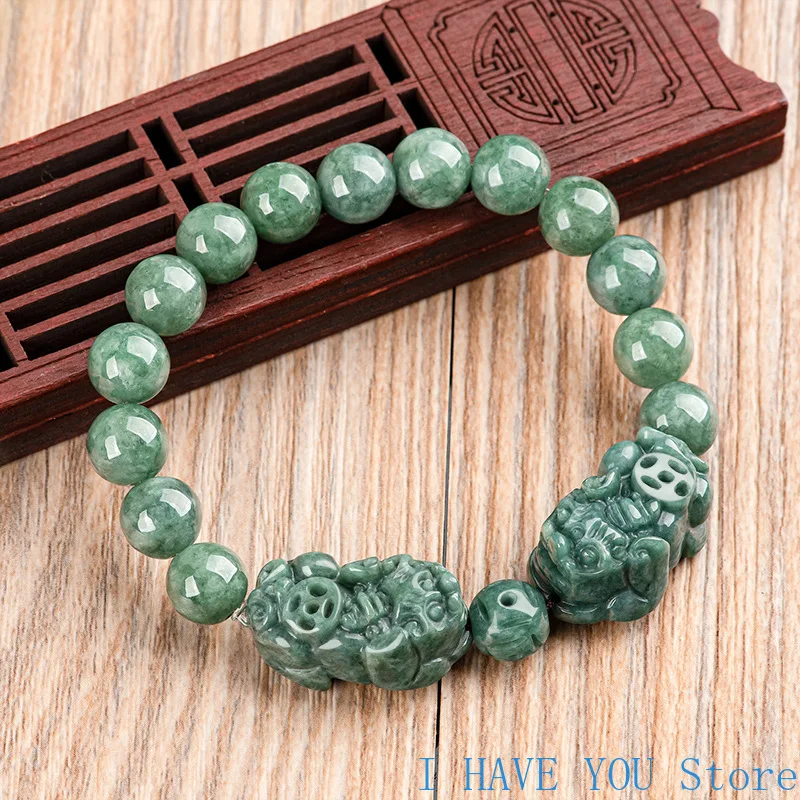 

Burmese Jade Pixiu Bracelets Jadeite Jewelry Carved Natural Chinese Gifts Bead Gemstones Stone Luxury Charms Charm Women Green