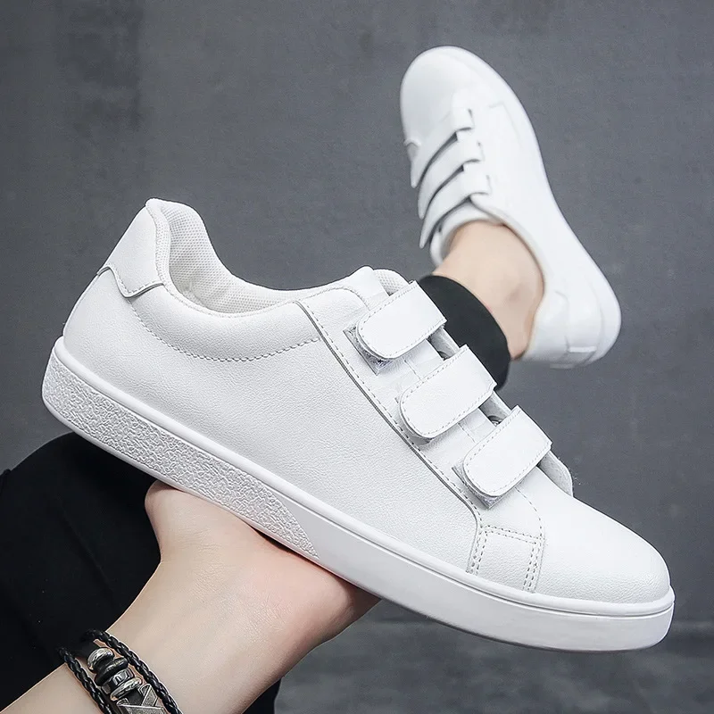Flat Men's Leather Shoes Look&loop Casual Skateboard Shoes Men Korean Version Fashion Vulcanized Shoes High Quality Men Loafers 2