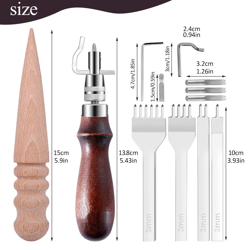 IMZAY Leather Tools Set Carving Working Stitching Tool Hole Punching Tools Round Leather Craft Tool Edge Polisher 6PCS