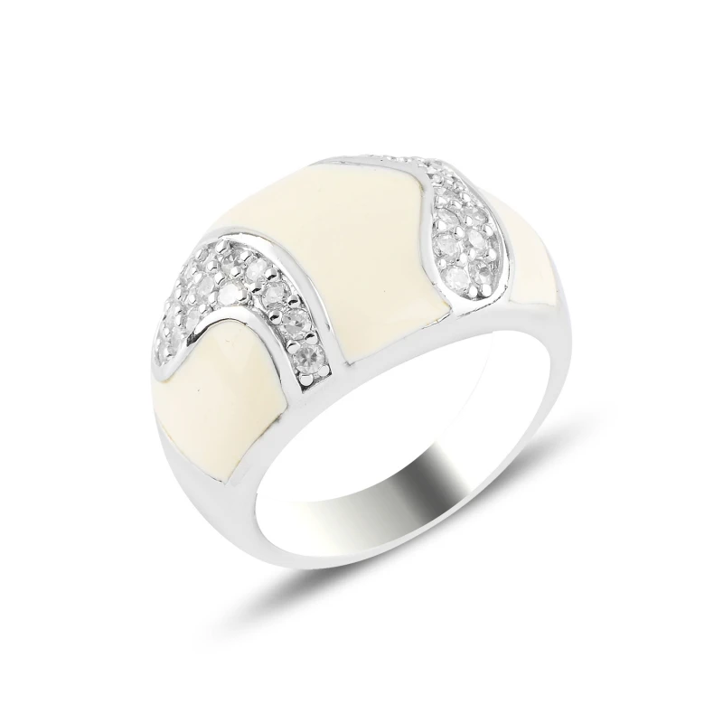 

Silver 925 Sterling Enamel & Zircon Crystal Ring