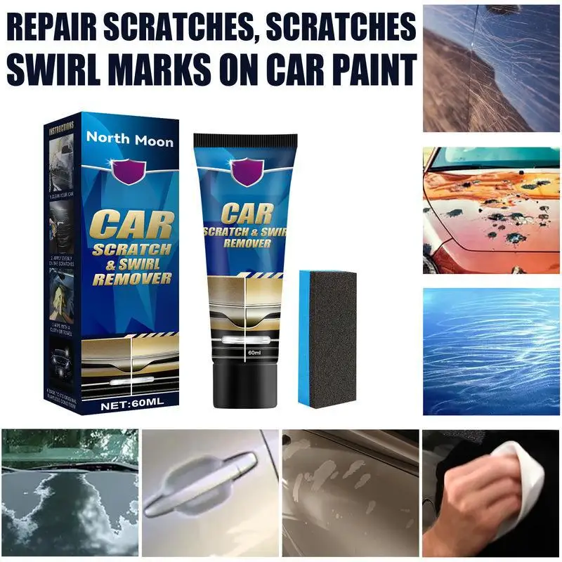 Car Scratch Remover 60/120ml Car Repair Paint Paste Scratch Remover Kit with Sponge and Towel Scratch Coating Polishing Wax Auto Scratches Repairing