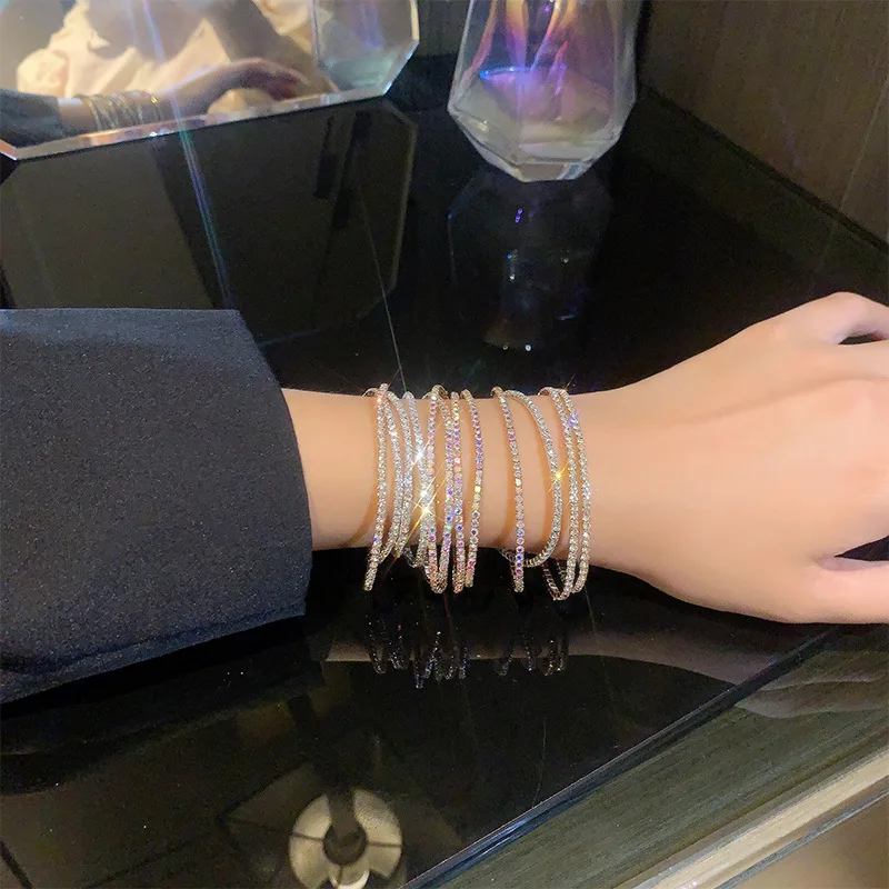 Zircon bangle bracelet light luxury shiny for women girls latest fashion geometric metal