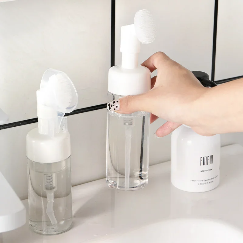 Soap Foaming Bottle Facial Cleanser Foam Maker with Silicone Clean Brush Portable Facewashing Mousse Bottles