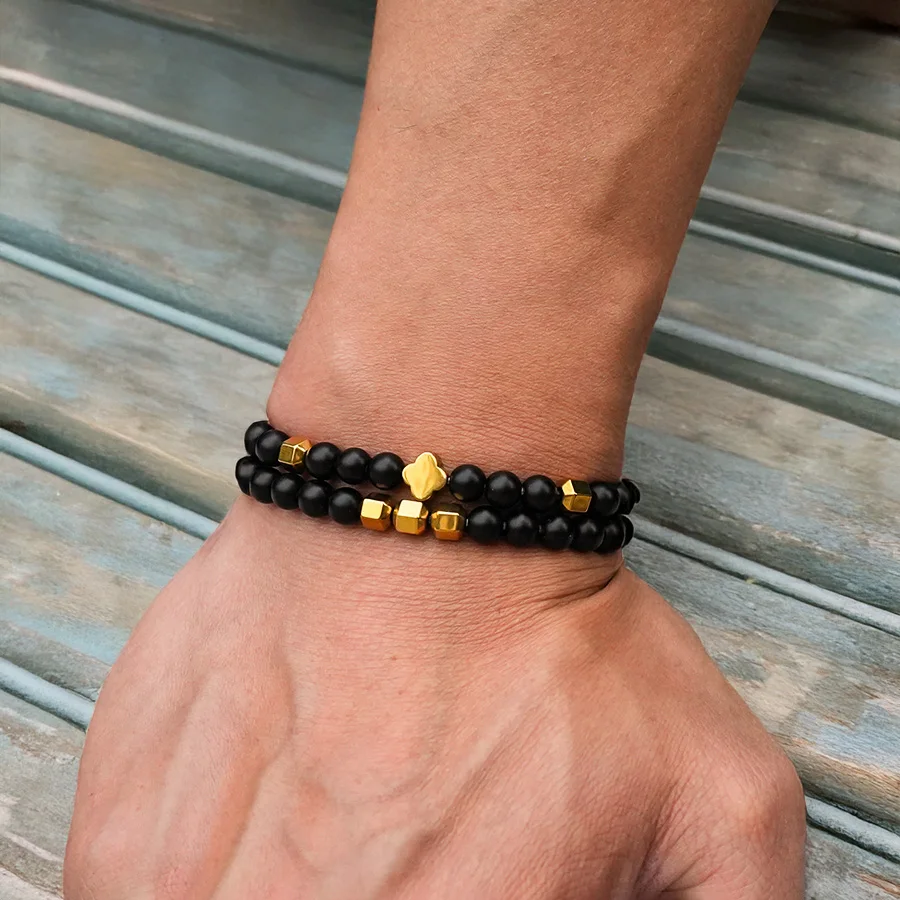 Men Hematite Stone Beaded Meditation Bracelet Set