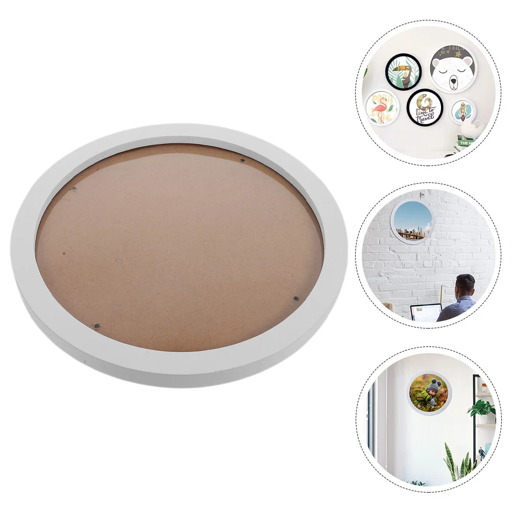 

Wall Photo Frame 8Inch Wooden Round Simple Nordic Style Hanging Desktop Kitchen Gallery Wedding Black