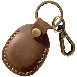 Leather Keychain Case and Access Card Holder with AirTag Compartment (Brown)