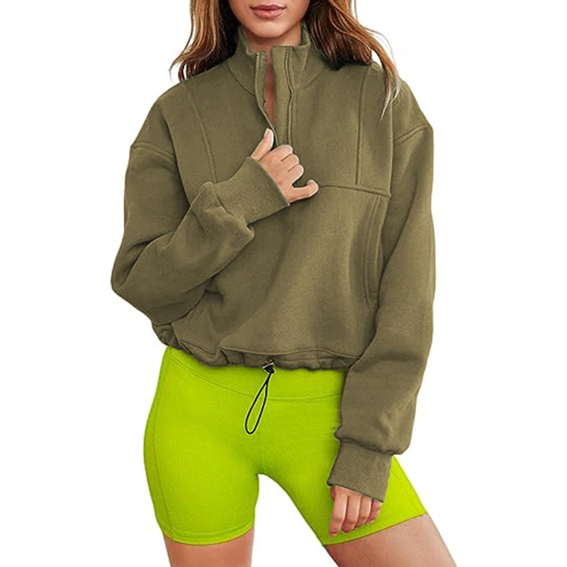 2023 New Autumn and Winter Women Fleece Streetwear Y2K Sports Sweatshirts Trendy Casual Stand Collar Loose Long Sleeve Pullovers