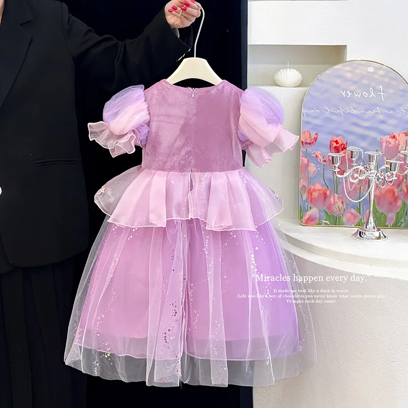 Disney Princess Dress for Girl Children Purple Mesh Dress