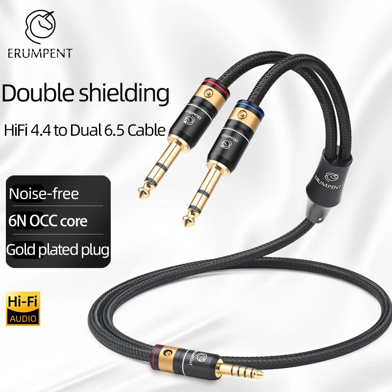 Фото 6N OCC HiFi 4,4 мм к двойному 6,5 мм аудиокабель с позолоченным штекером, сбалансированный 4,4 Джек к двойному 6,5 TRS аудиосигналу, кабель усилителя №3