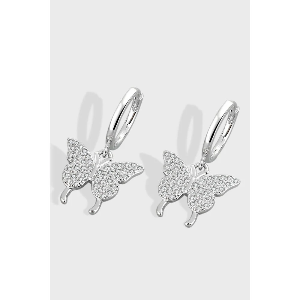 

PED224 Korean Edition New S925 Sterling Silver Earrings with Diamonds and Diamonds, Small Butterfly Earrings, Women's Mesh