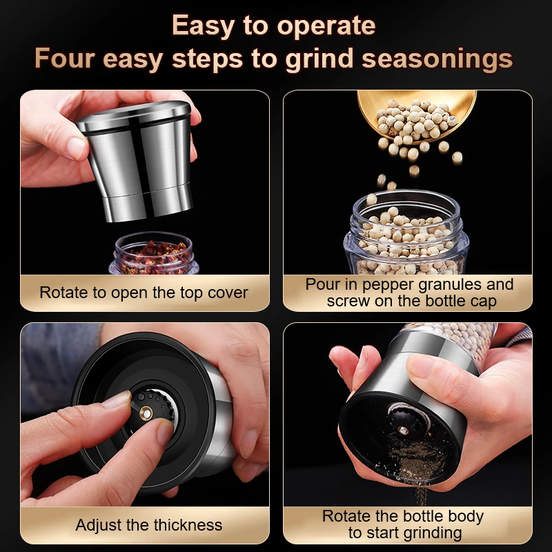 Manual Salt Mill Grinder Multifunctional Double Side Pepper Spices Grinder Seasoning Tool Kitchen Cooking Tool for Camping salt and pepper grinder nut spice grinder herb grinder pepper grinder herb spice grinder