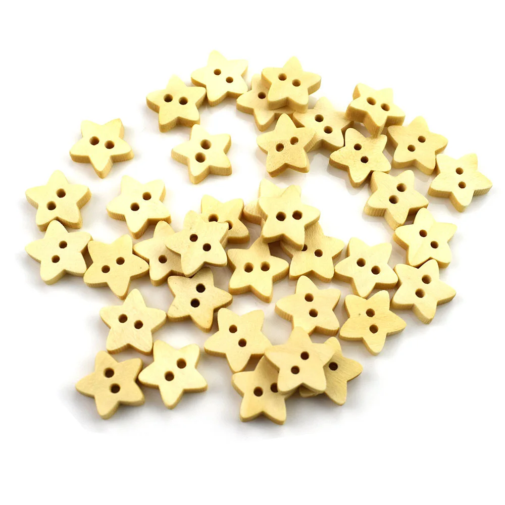 

50PCS 13MM 2 Holes DIY Button Five-pointed Star Shape Wooden Buttons Pretty Clothes Bag Ornament Scrapbook Craft Sewing Buttons
