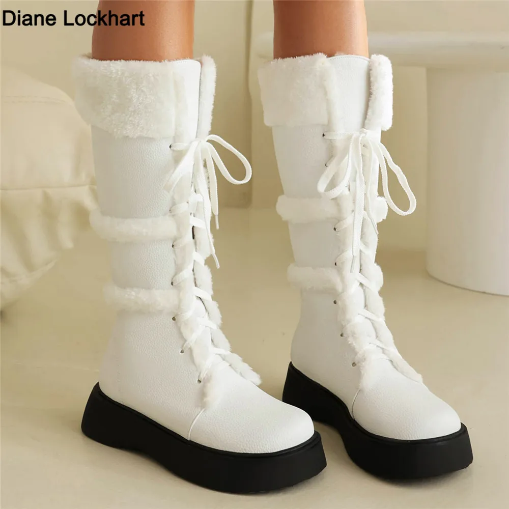 

Winter Warm Plush Faux Fur Gothic Snow Boots Women Platform Cute Thick High Heels Knee High Boots Punk Shoes Ladies Botas Mujer