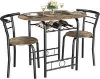 3-Piece Wooden Round Table, Kitchen Breakfast Nook Wood Grain Tabletop with Metal Frame and Built-in Wine Rack for Kitchen 1