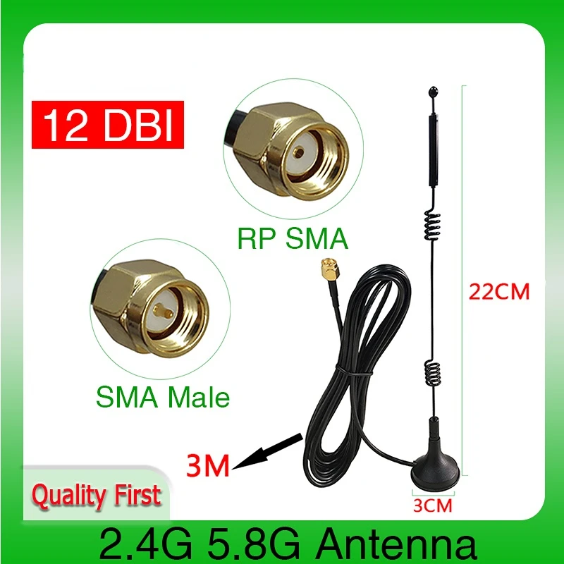 1 2PCS 2.4G 5.8G Antenna Dual Band WiFi Router antene SMA male magnetic base Sucker antena 12dbi High-Gain signal GR174 3M Cable 2 4ghz wifi antenna sma j 50 ohm 3 0dbi high gain omnidirectional antena celular wifi exterior tx2400 jkd 20