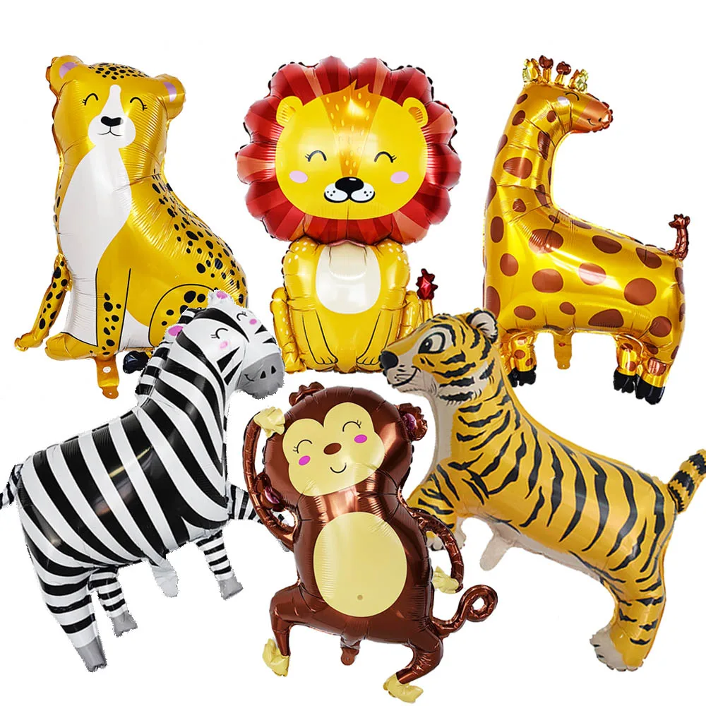 Jungle Animal Foil Balloons Safari Animal Lion Tiger Leopard Giraffe Elephant Monkey Baby Shower Jungle Safari Party Decorations