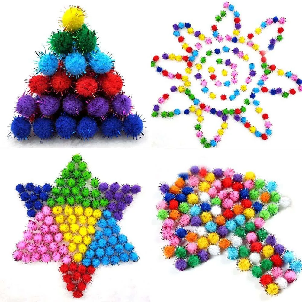 Colored Glitter Balls Pompom Furry Balls Christmas Pom Poms Kids DIY Pompones Craft Supplies Handmade Decoration Materials craft supplies,pom poms craft supplies