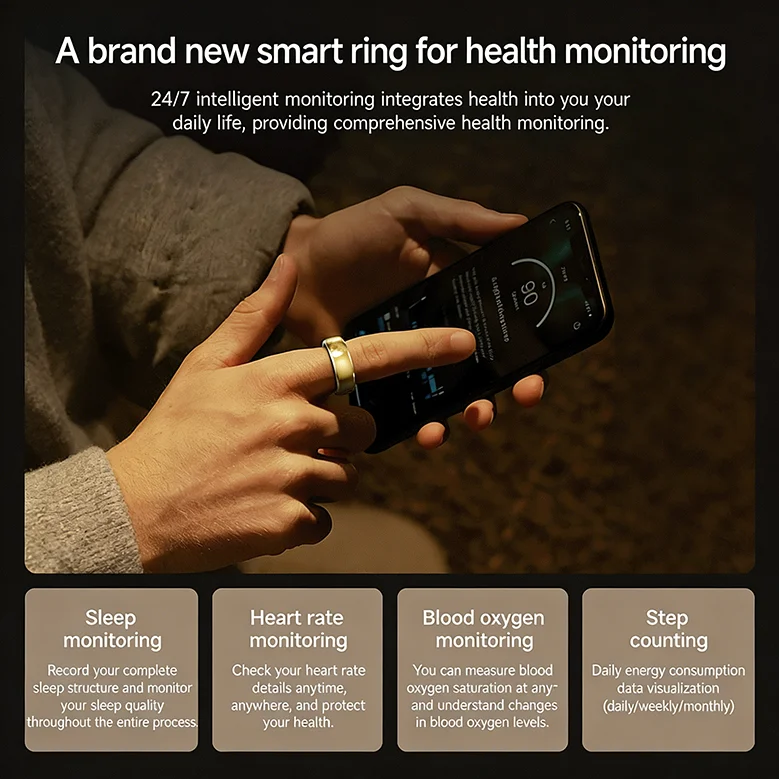2026 Health Manager Smart Ring Heart Rate Blood Oxygen Stress Stylish Design IP68 Waterproof Multiple Sports Gesture Control 4