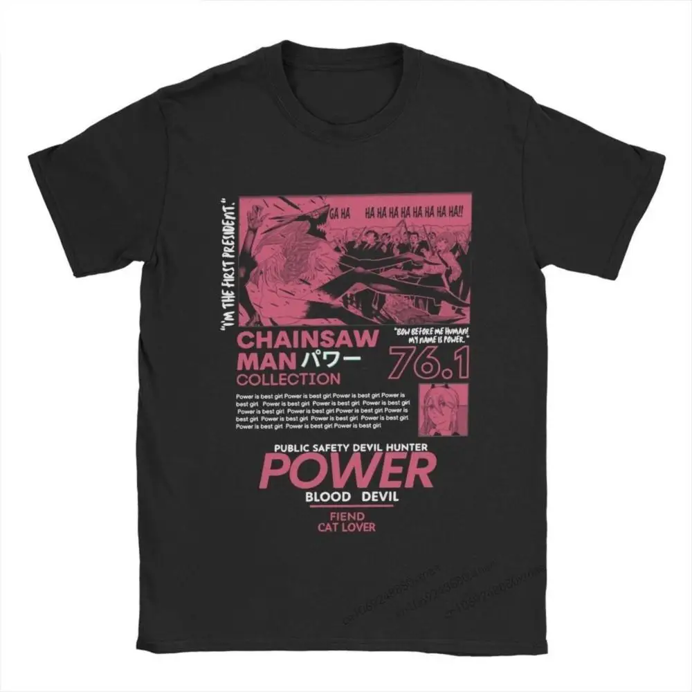 

Chainsaw Man Power Devil Streetwear T-Shirt Men Novelty 100% Cotton Tee Shirt Crew Neck Short Sleeve T Shirts Summer Clothing