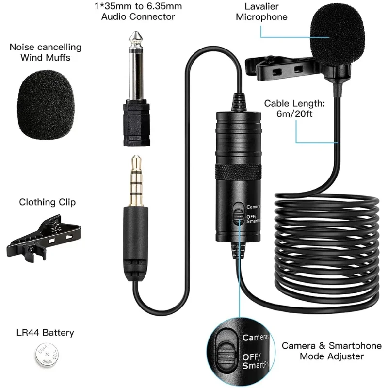 

M1 Capacitive Lapel Clamp Microphone 3 5mm TRRS Microphone Suitable for PC IPhone SLR Camera YouTube Recording Streaming Media