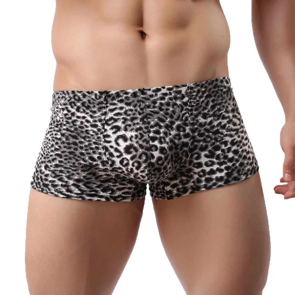 

Leopard Print Boxer Shorts U Convex Pouch Tanga Hombre Party Club Thin Breathable Underpants Sexy Low Waist Cuecas Calzoncillos
