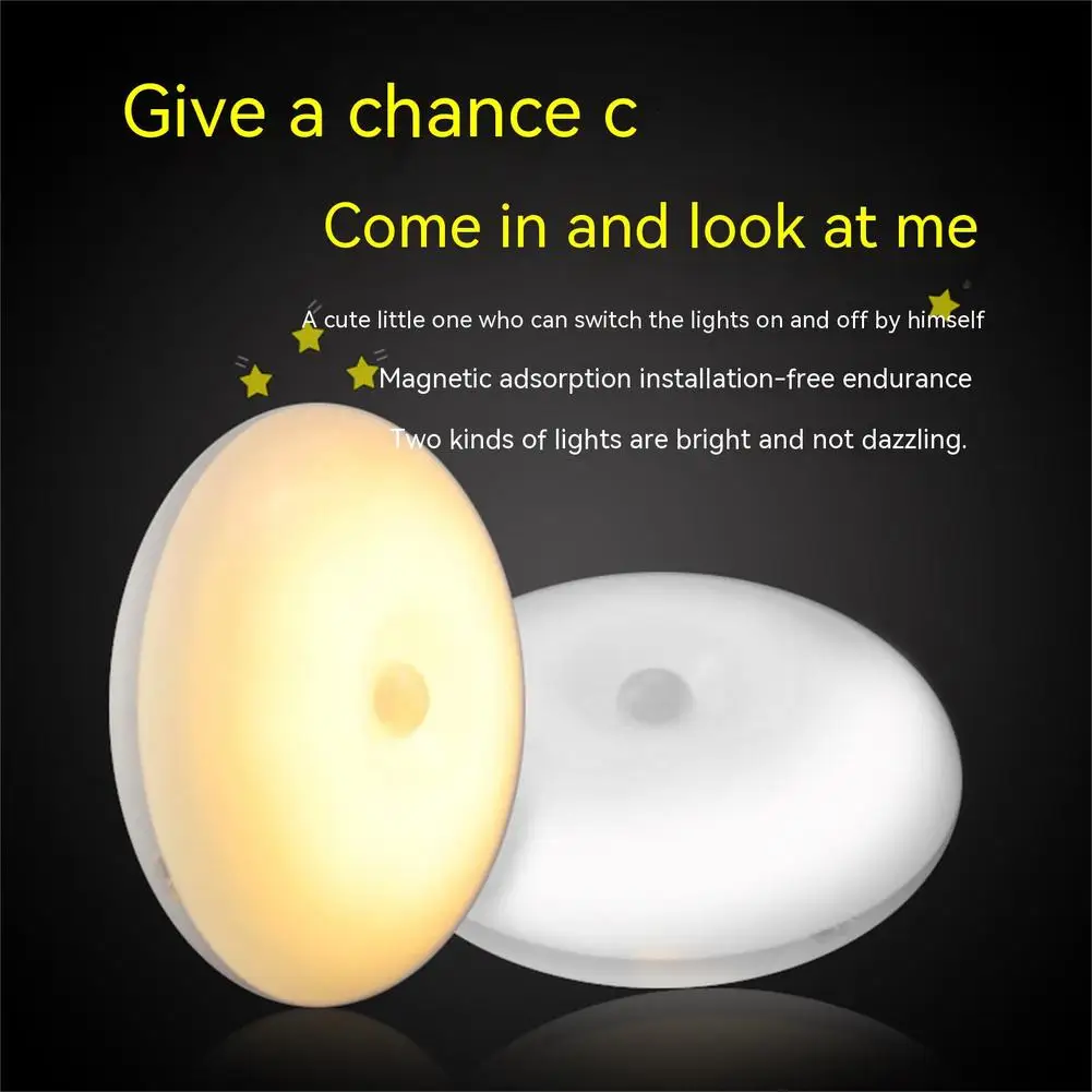 

Led Night Light Round Ceiling Lamp Usb Charging Human Body Induction Night Light Living Room Wardrobe Cabinet Lights