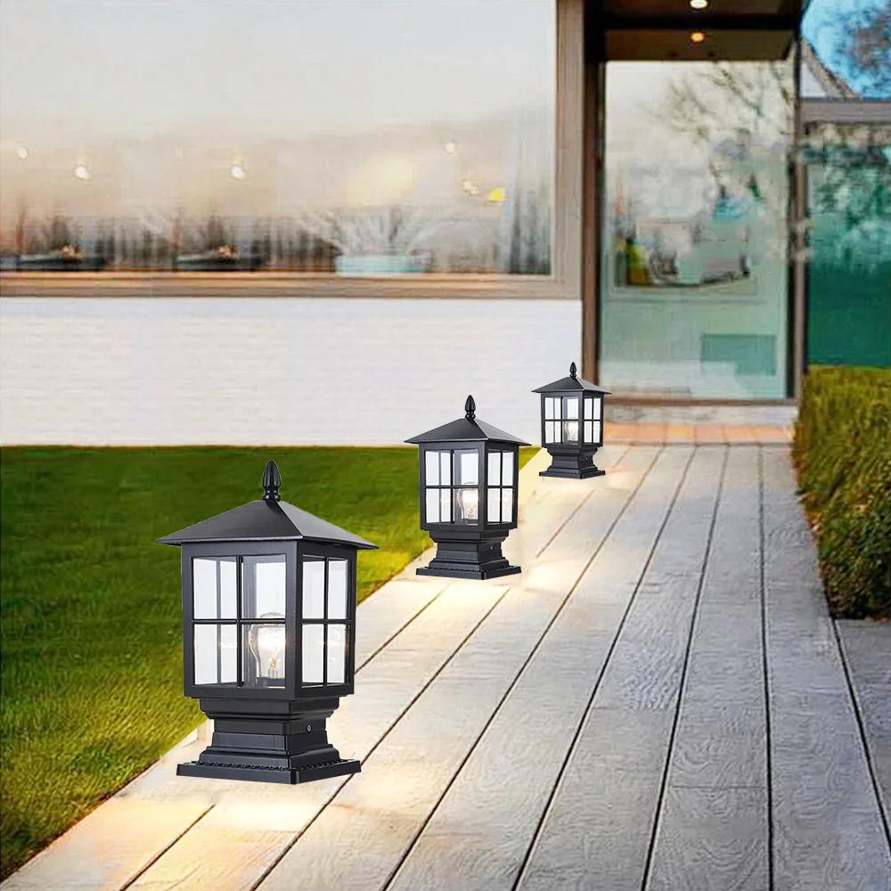 E27 Outdoor Garden Column Light Waterproof Landscape Deck Post Pillar Light Villa Pathway Fence Bollards 110V 220V
