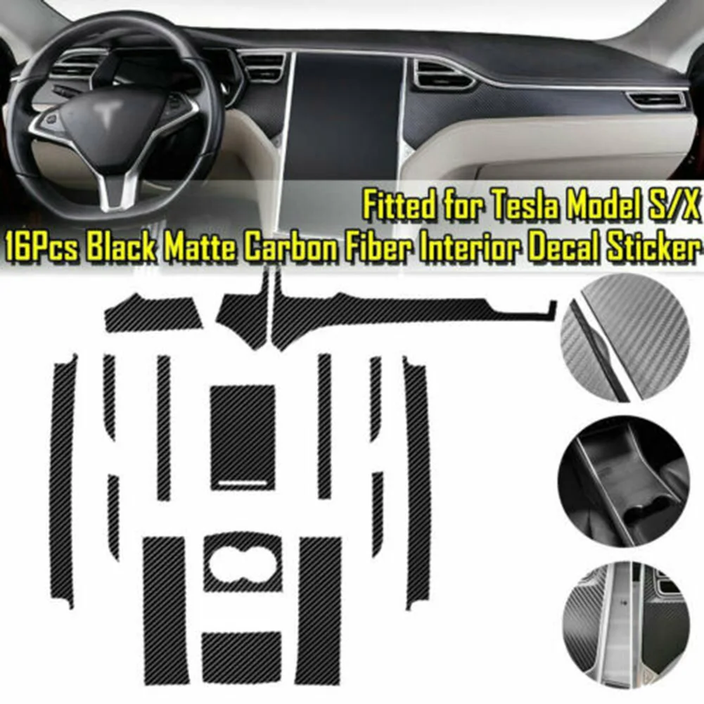 For Tesla Model X/S 1 Set/kit Carbon Fiber Black Center Console Wrap Sticker Trim Vehicle Accessories