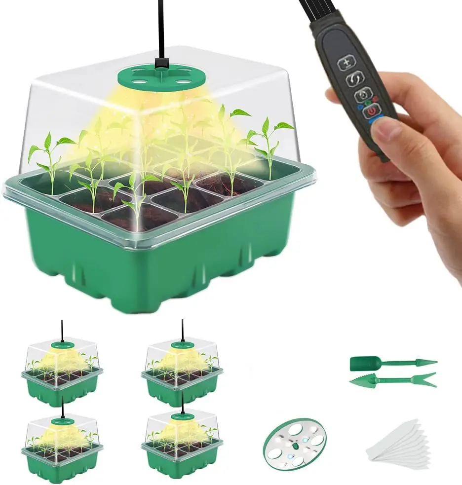 

Seed Starter Trays with Grow Light, Seeding Starter Kits with Humidity Domes Cover, Indoor Gardening Plant Germination Trays