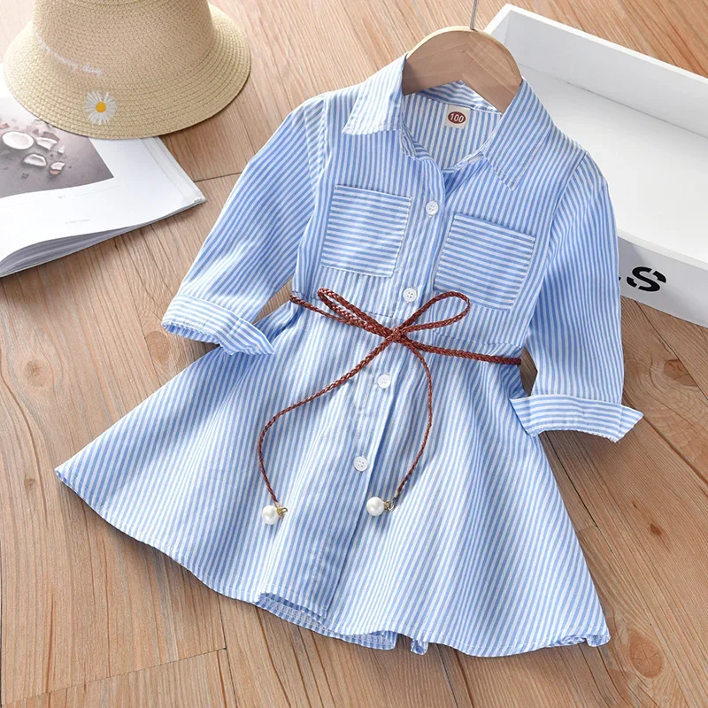 Girls Dress Spring Autumn Stripe Kids Cotton Long Sleeve Regular Style