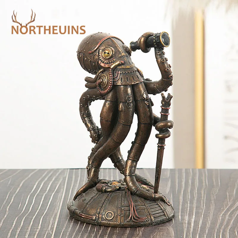 

NORTHEUINS Resin Steampunk Cthulhu Mechanical Traveler Octopus Figurines Giant Kraken Marauder Simulation Home Living Room Decor