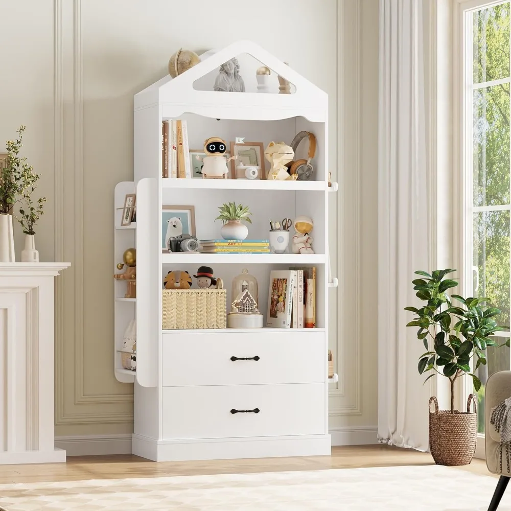 71" Tall Kids Bookcase, Kids Bookshelf with 2 Drawers, 4 Tier Large Book Shelves, Wood Display Standing Cabinet with Toy Storage 3