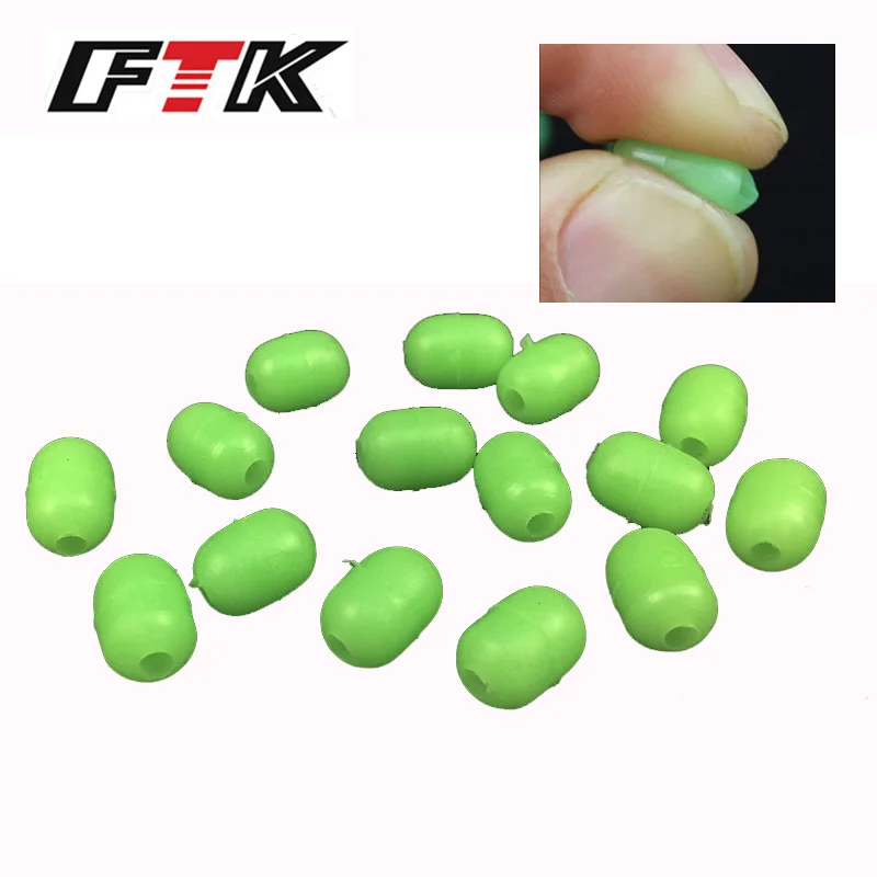 FTK 100Pcs Oval Soft Rubber Luminous Fishing Beads Glowing Sink