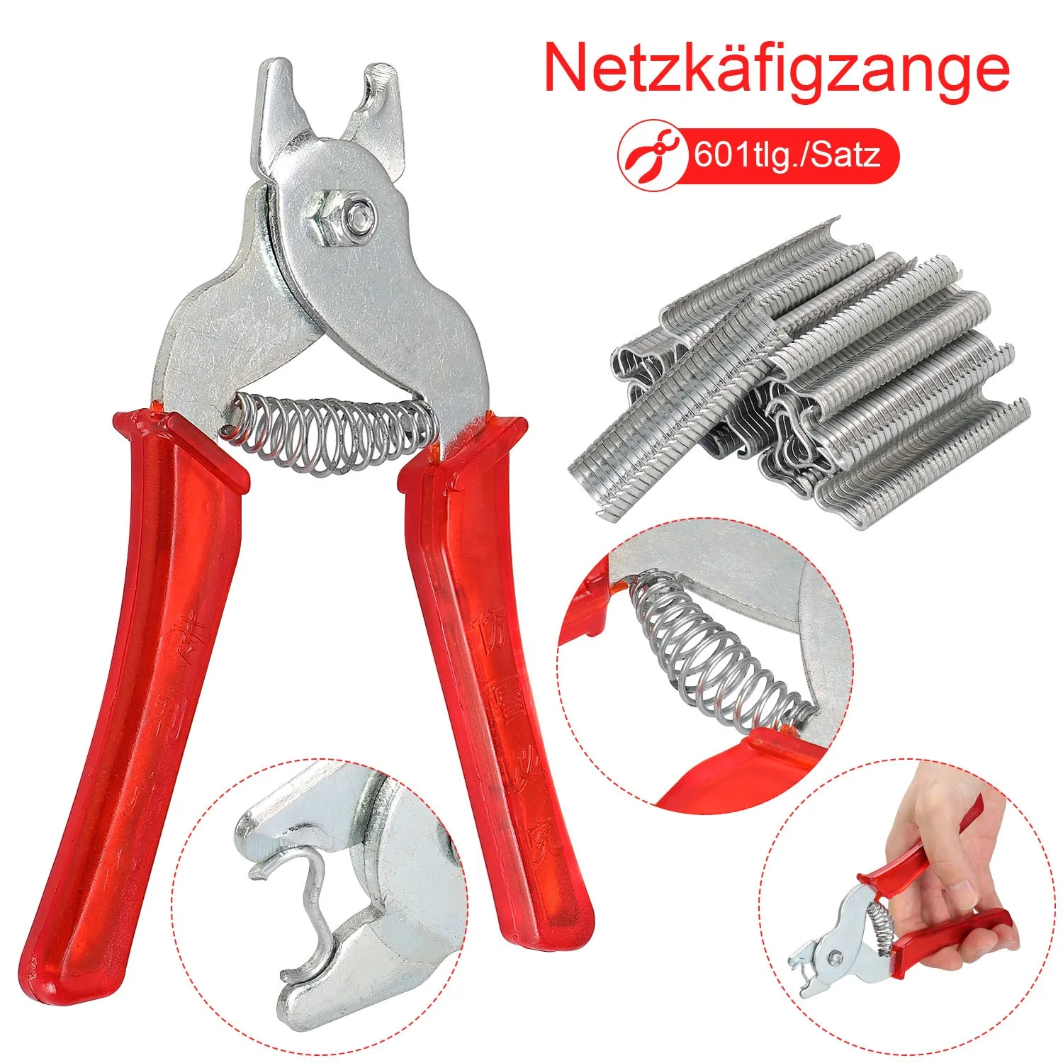 Hog Ring Pliers + 600pcs Hog Rings M Nails Poultry Cage Installation Tools Fences Netting Tags Traps Cage