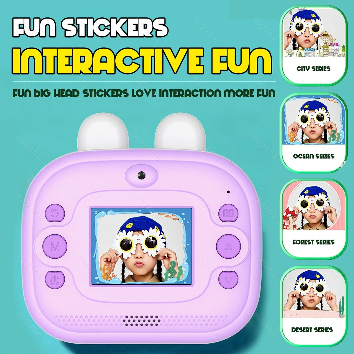 Thermal Printer Kids Children's Digital Camera Instant 57x25mm Photo Printer With 32G-SD Lanyard,Pen-Color Support Video Record