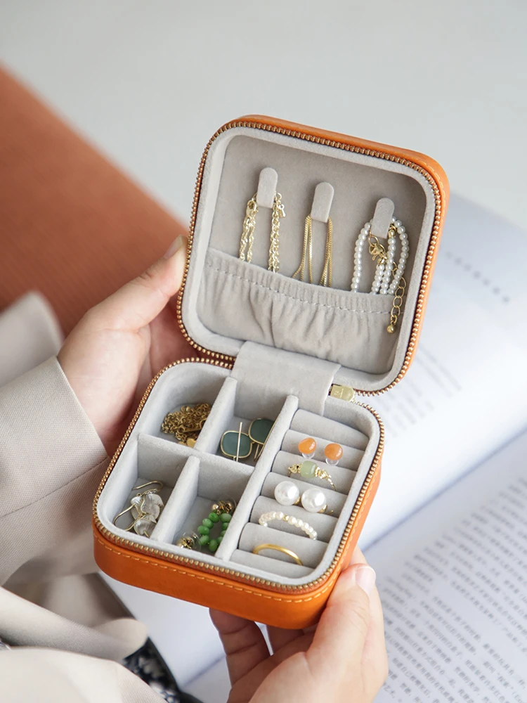 디자이너 수제 천연 가죽 여성용 소형 보석함 빈티지 진짜 소가죽 여성 반지 귀걸이 목걸이 보관함