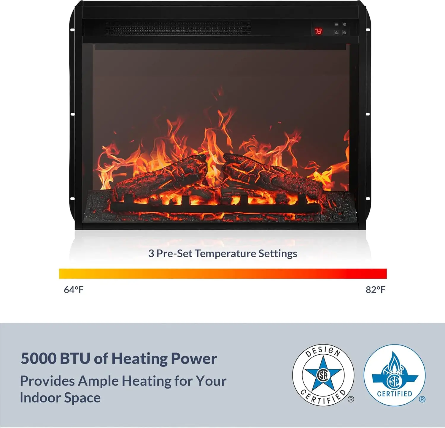 Electric fireplace insert, recessed fireplace heater with remote control, indoor fireplace heater with adjustable brightness 4